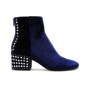 Dolce Vita Mazey Navy Blue Velvet Boots Silver Studded
